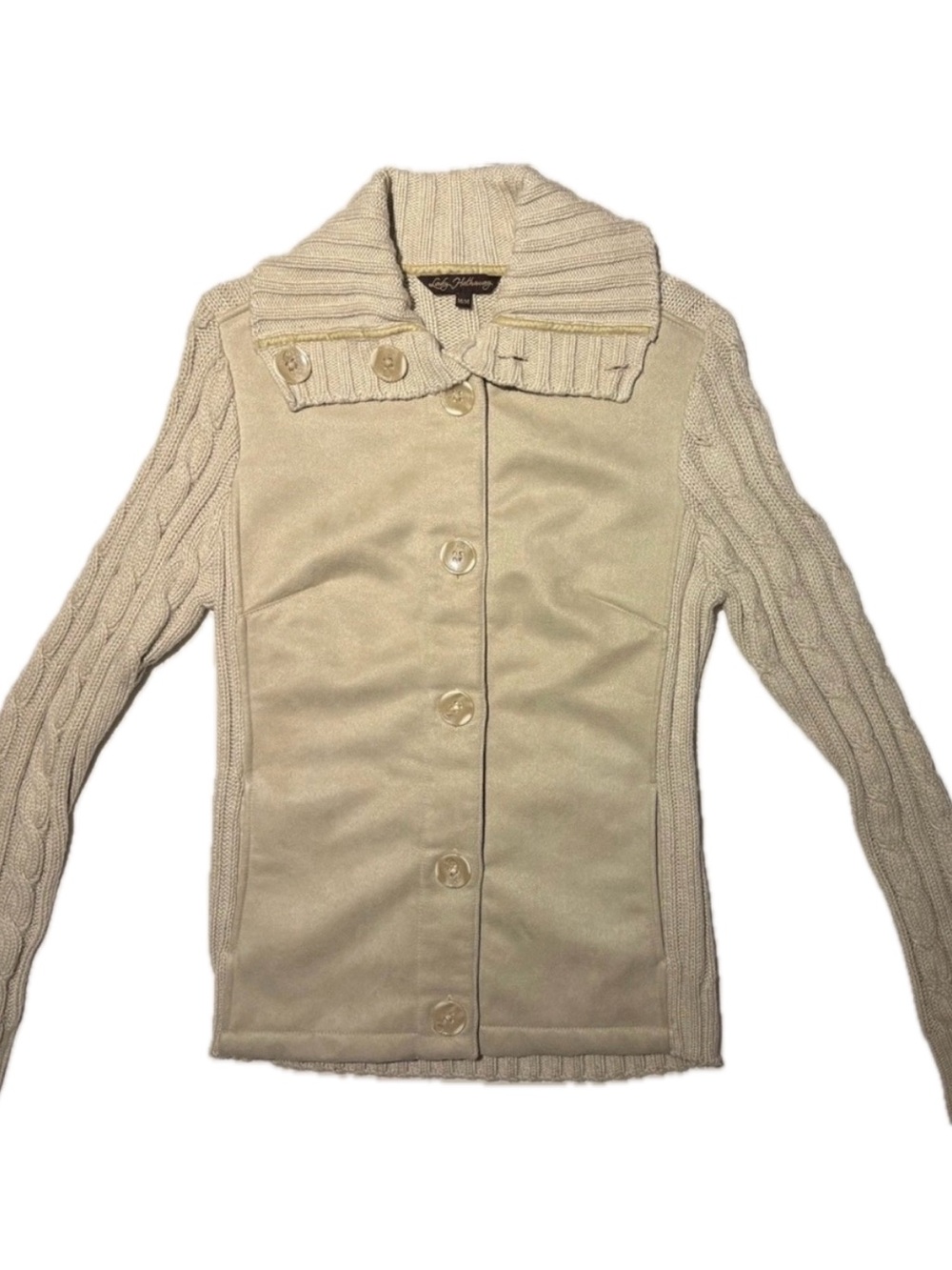 Lady Hathaway Beige Knit Sleeve Button Up Jacket Blazer Size Medium